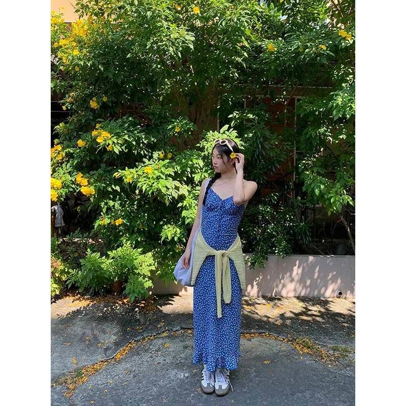 【HRG】春季韩系氛围感修身长款碎花连衣裙251V0718