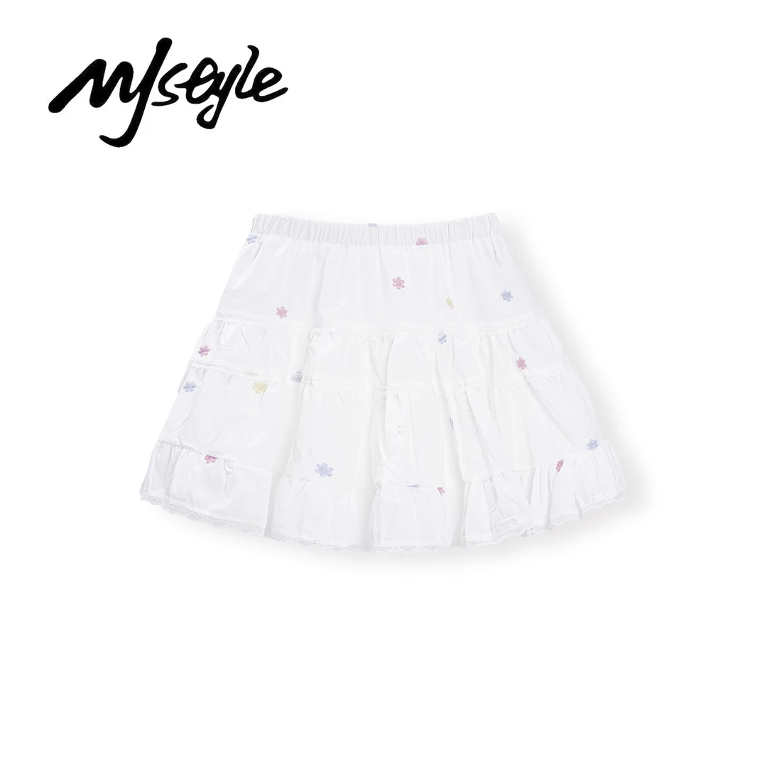 清新刺绣碎花短裙拼接蕾丝边半身裙女韩系减龄夏2025遮跨百搭裙子