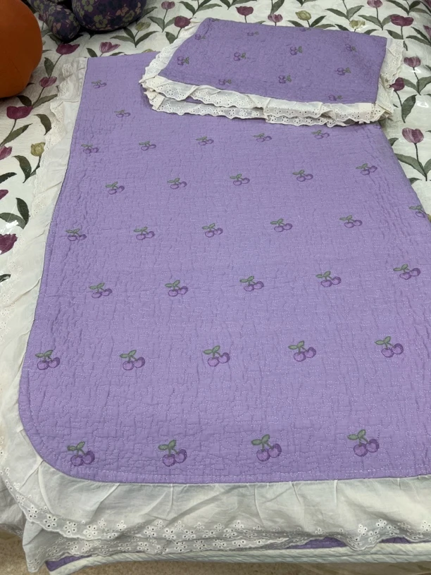 双面款双层防滑单人夏季三层床盖绗缝床单花边机洗牛奶印花合格品