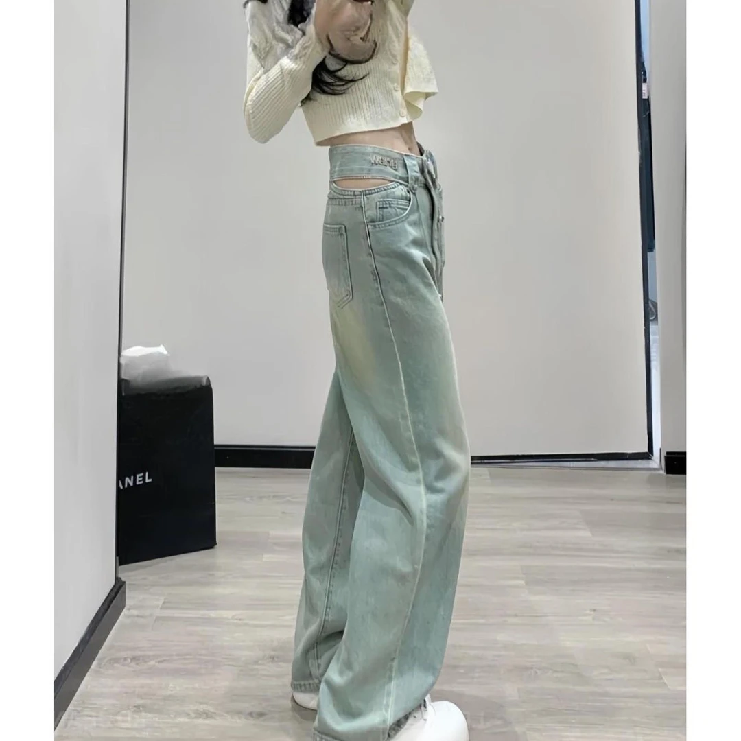 夏季新款高腰显瘦宽松阔腿牛仔裤女小个子拖地直筒裤高街简约