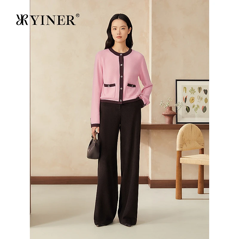 【美丽诺羊毛+山羊绒】YINER音儿2025春季新款法式撞色毛针织衫