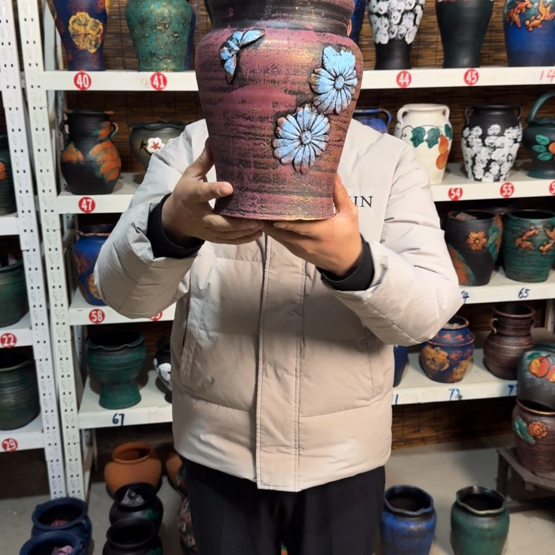 红陶浮雕花盆炸炸炸了