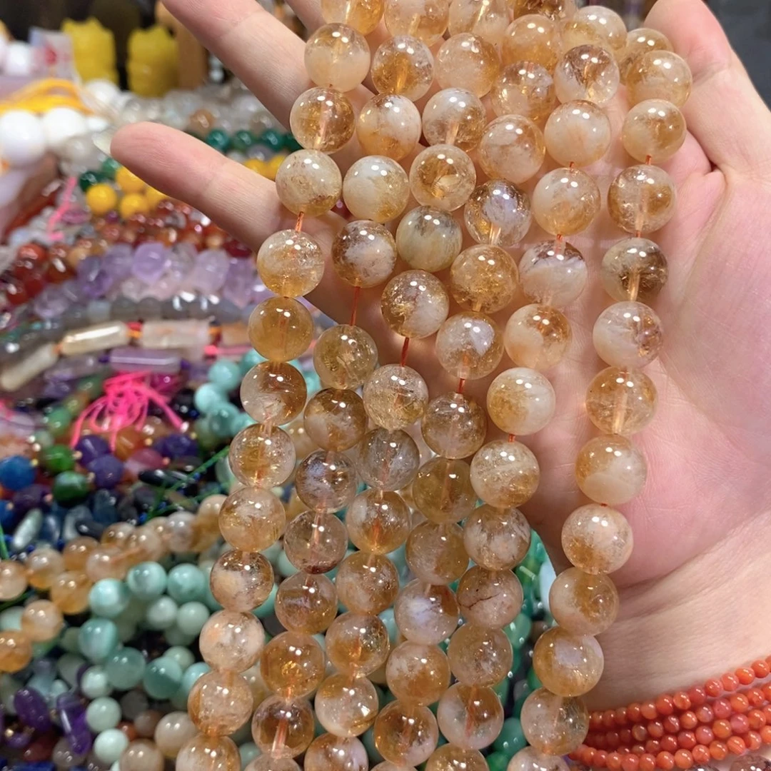 玛瑙/玉髓未镶嵌珠宝半成品黄塔晶一条卡13mm