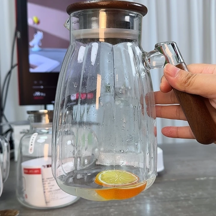 水晶玻璃盖子款1600毫升胡桃木