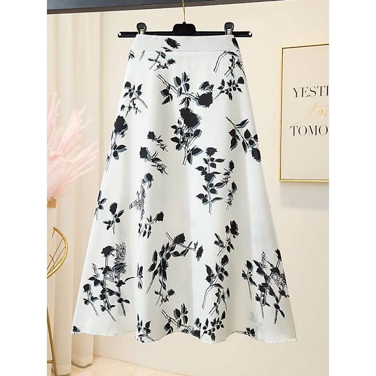 法式雪纺碎花半身裙女夏2025新款中长款高腰遮胯印花大摆字裙子
