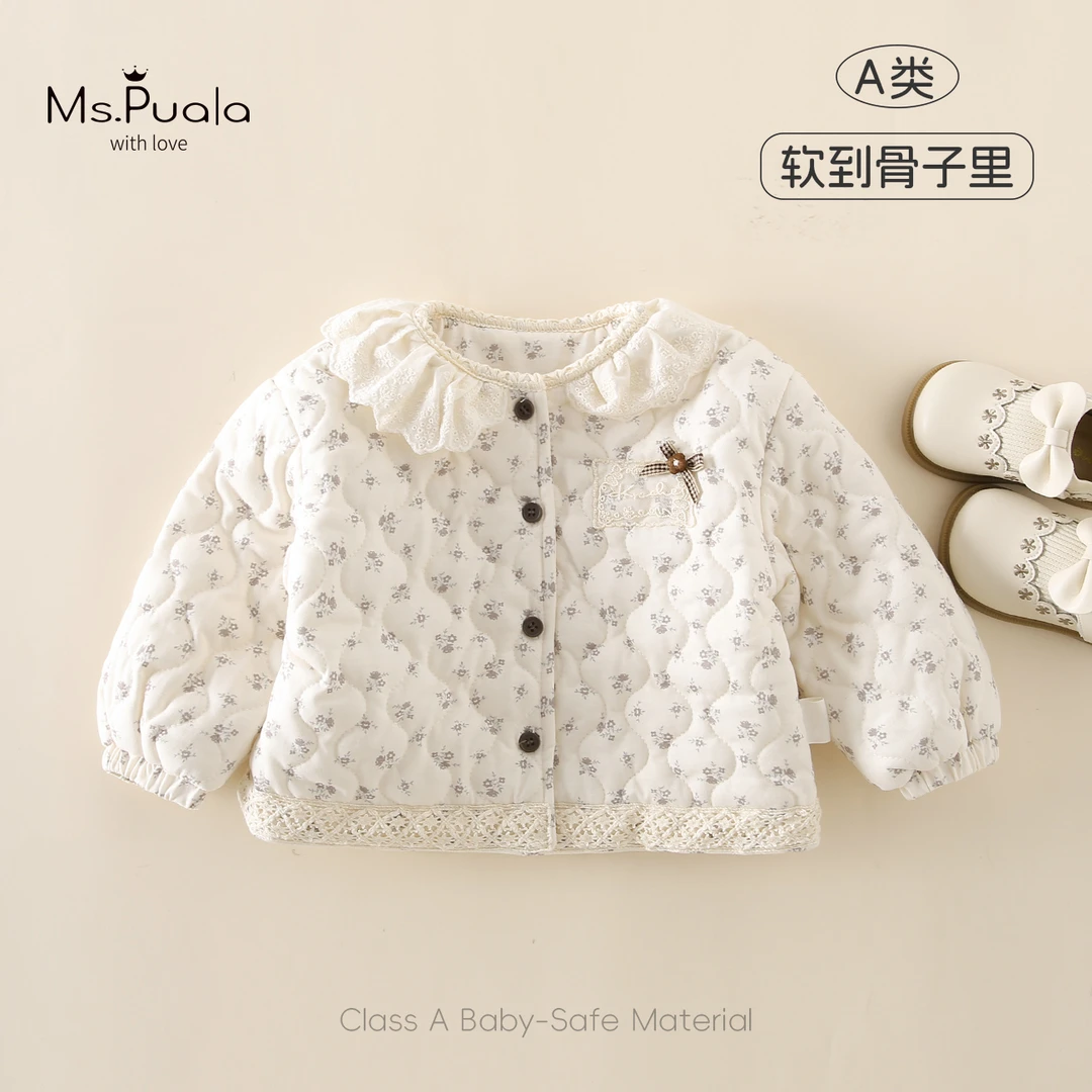 【MsPuala花坞】婴幼儿童装女宝宝秋冬上衣碎花蕾丝边翻领简约外套