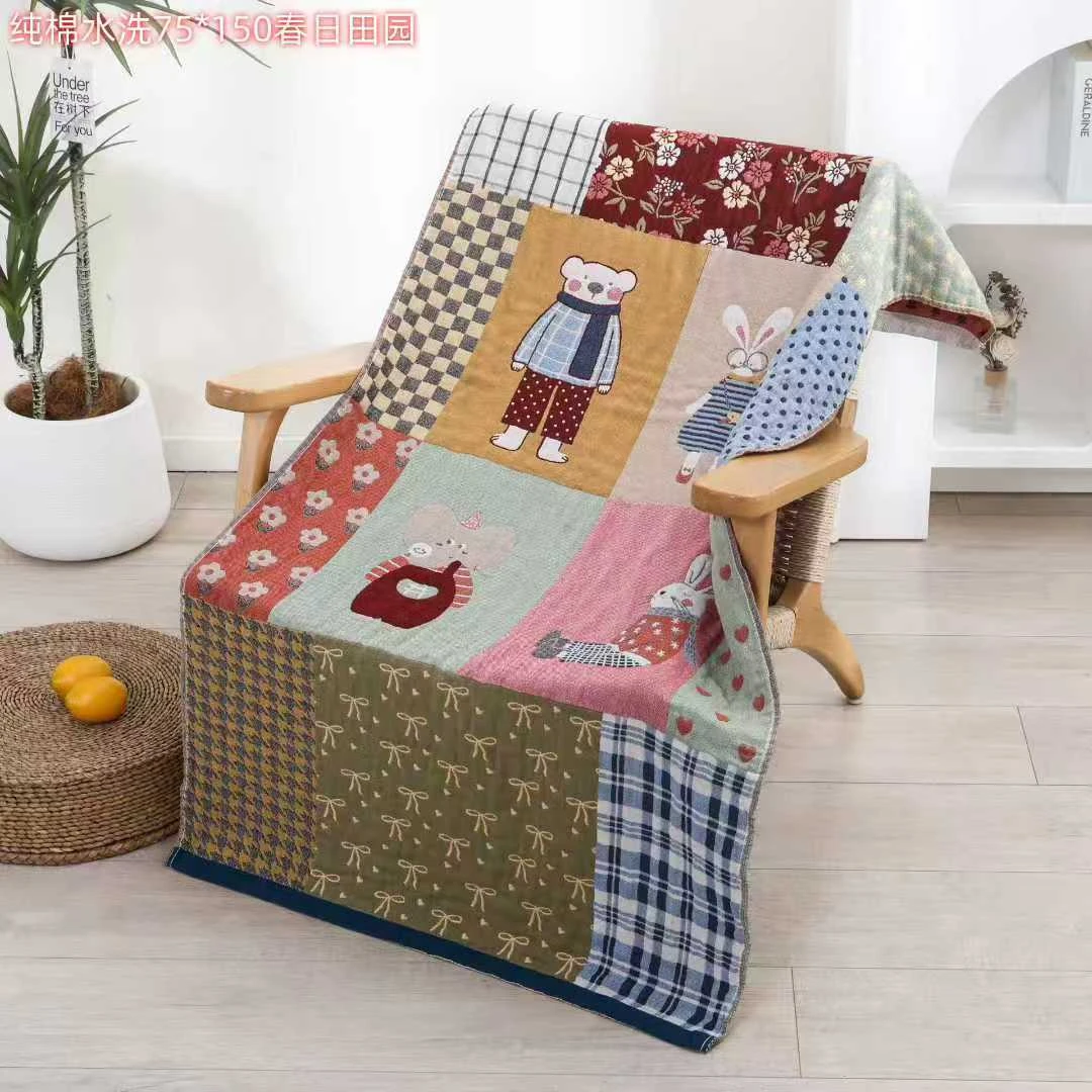 春日田园 75*150cm多层纯棉纱布 柔软吸水加厚浴巾居家