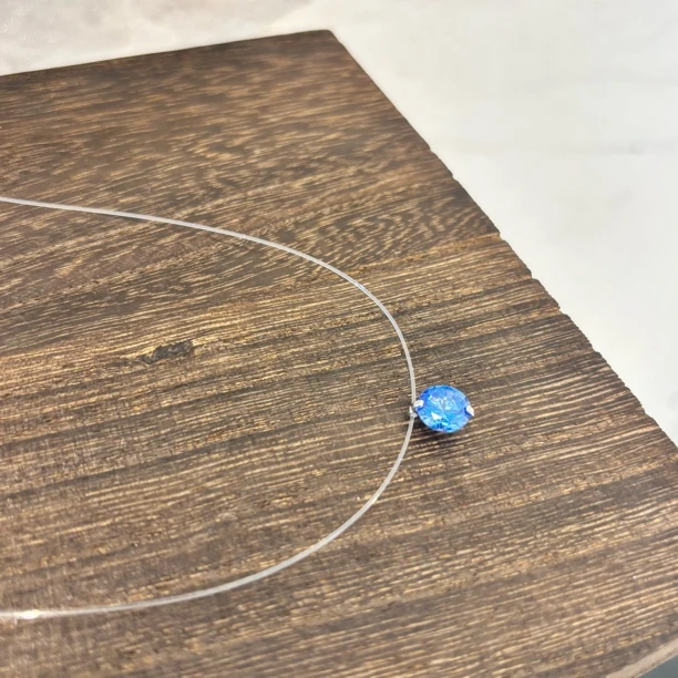 吊坠925银合成锆石 蓝色单z项链XL2872