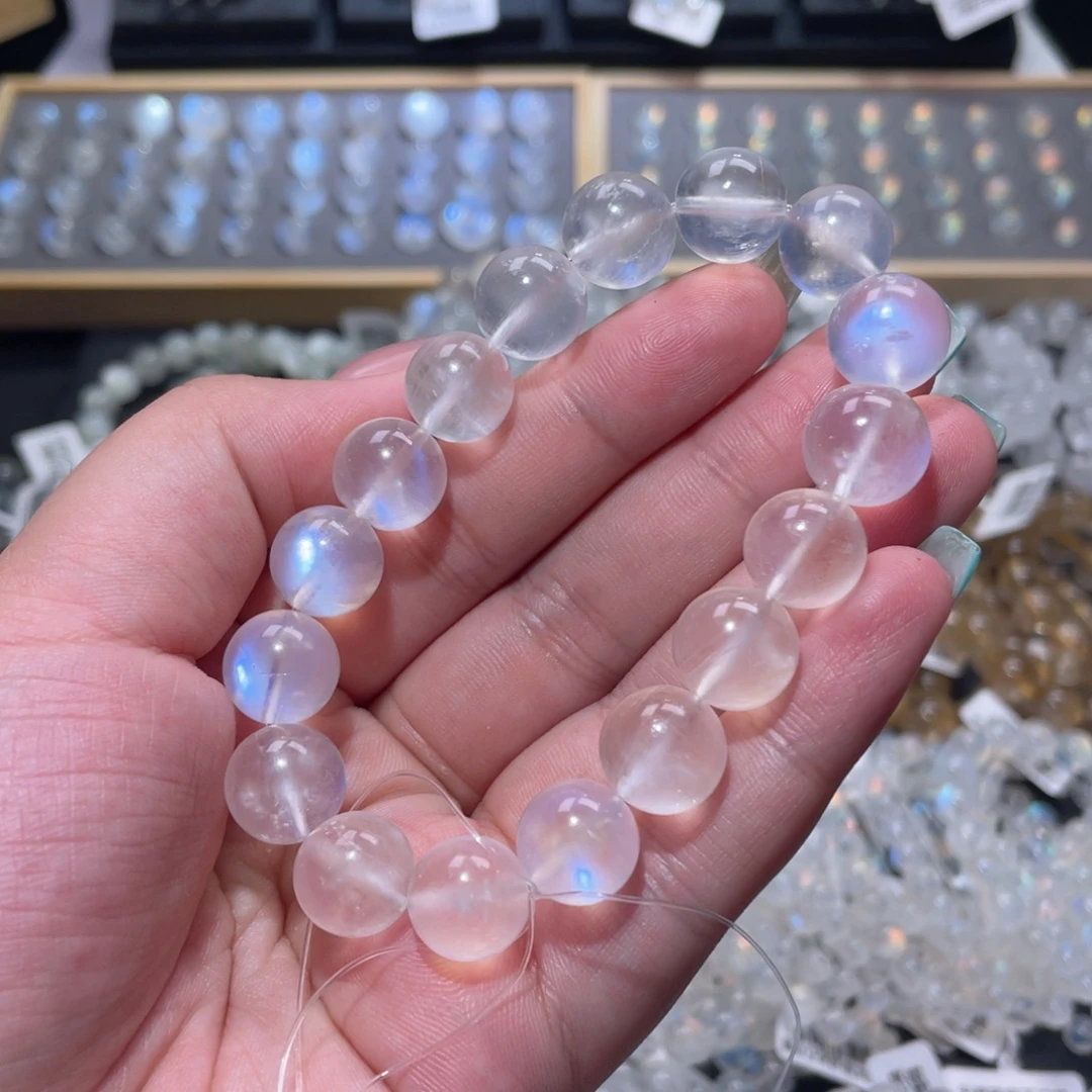 帅***天未镶嵌长石手链蓝月光手链12mm（颗颗微瑕）