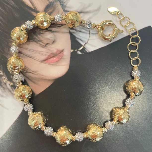 【金禧禧】18k金意大利进口碎冰珠珠手链/气质时尚