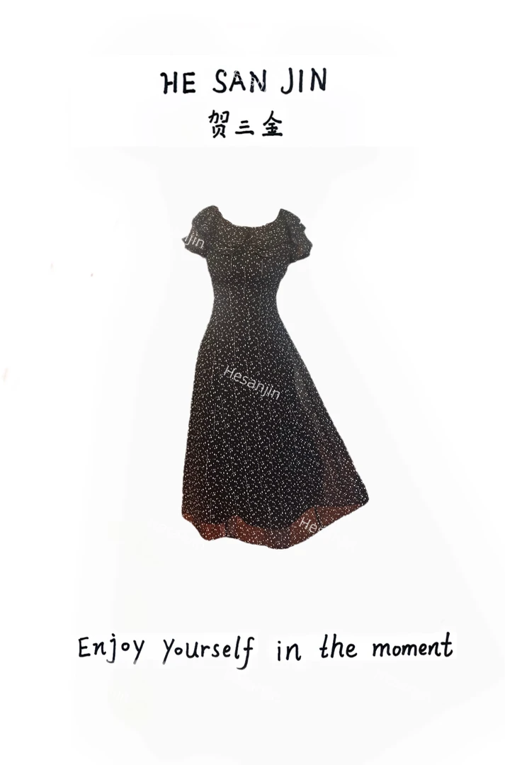 【HESANJIN贺三金】品牌 满天星河 翡翠钻石蝴蝶春装连衣裙