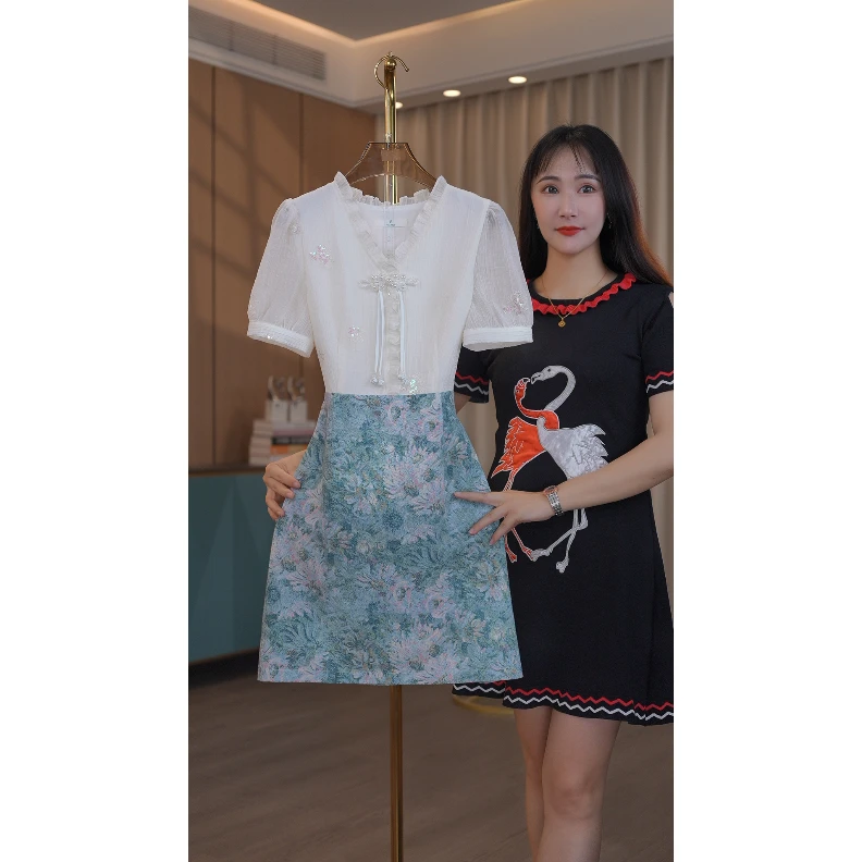 【现货 明早飞】6927气质收腰短袖显瘦连衣裙