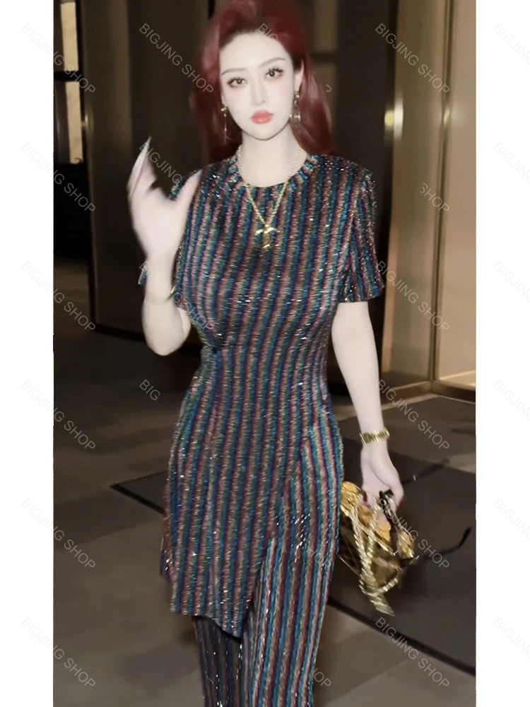 【夏夜莱茵】气质烫钻收腰显瘦套装透气冰凉