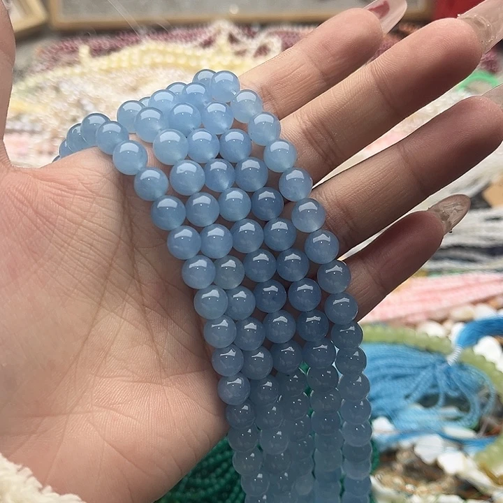 玛瑙/玉髓珠宝半成品未镶嵌一条8mm左右海蓝宝