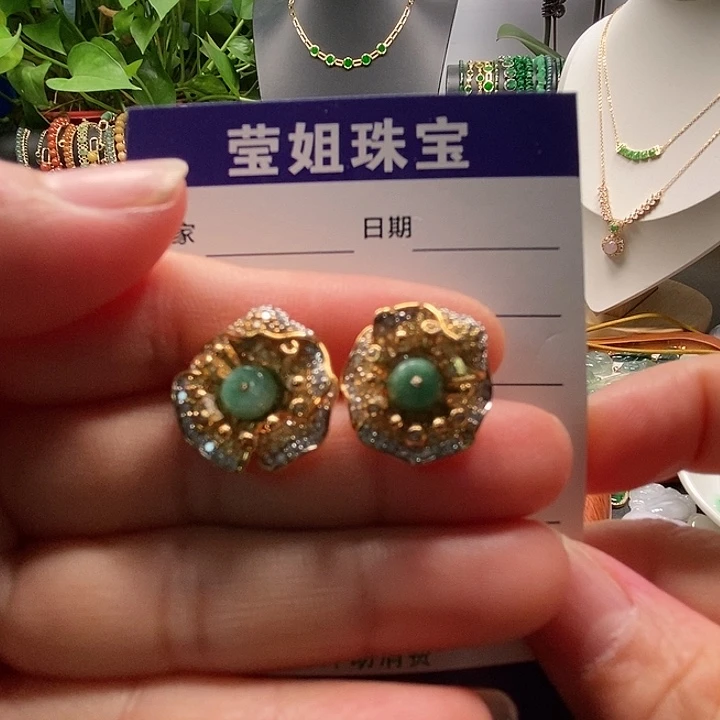合金翡翠耳饰绿耳钉