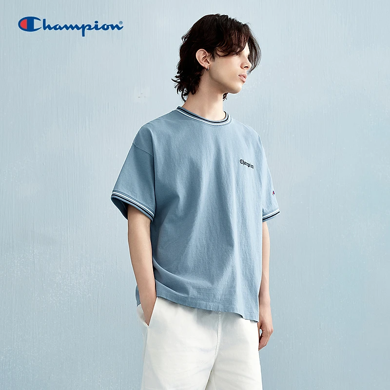 Champion冠军25春夏新款短袖T恤休闲宽松圆领运动潮流撞色情侣