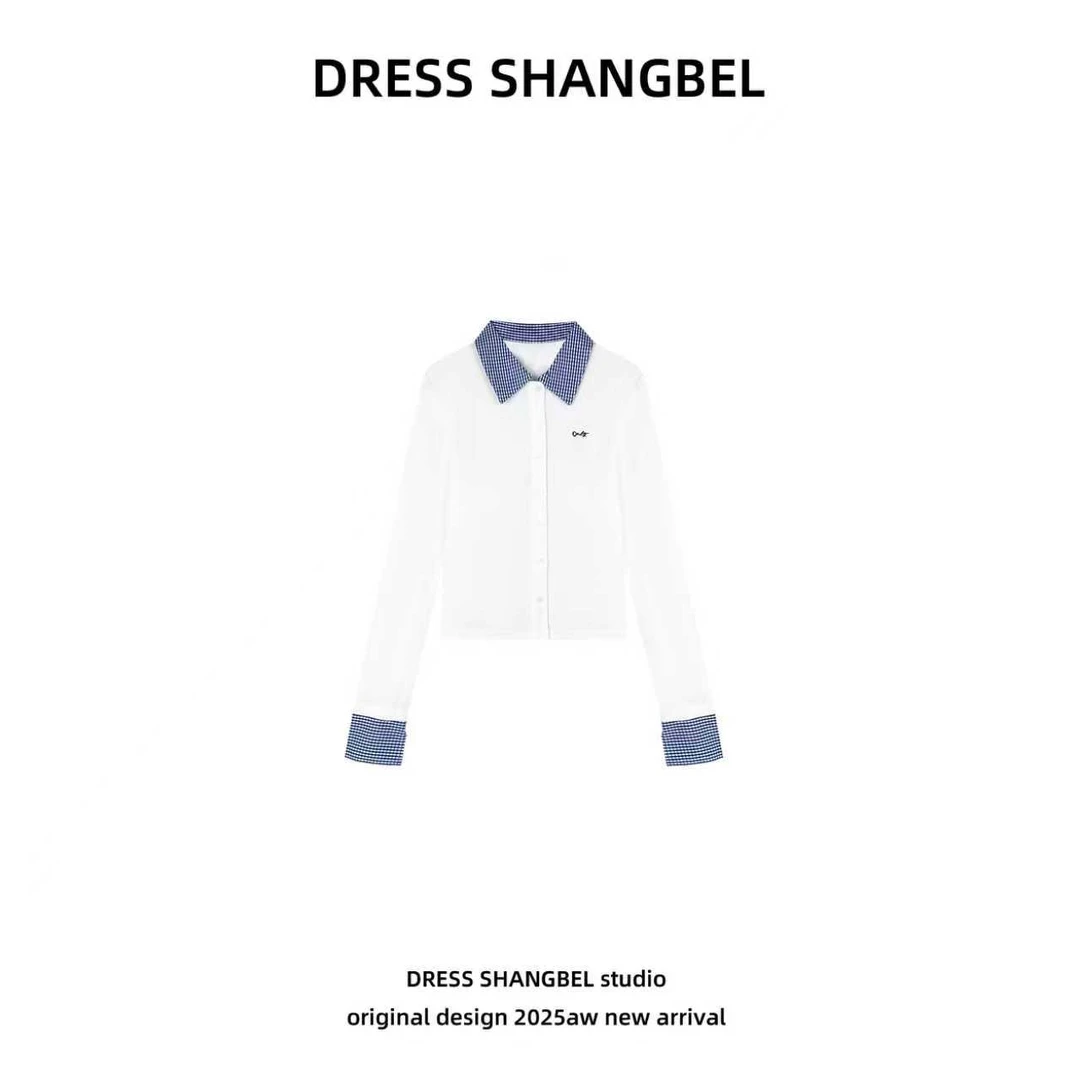 DRESS-秋季新款C61气质常规拼接显瘦长袖翻领白色5891H