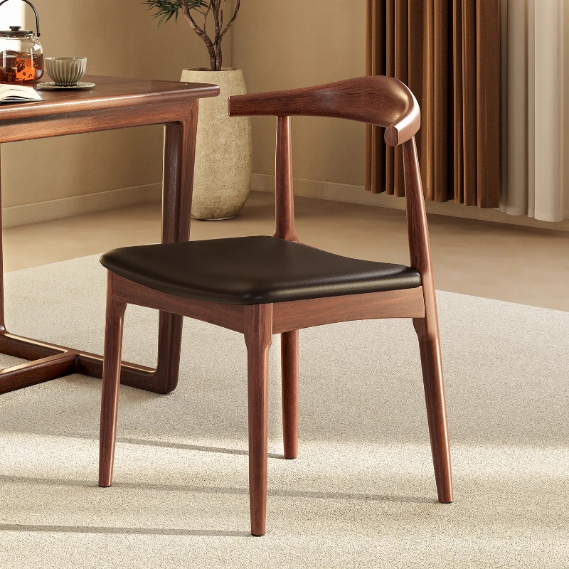 云沐语实木餐椅牛角椅餐厅吃饭商用休闲茶椅高级软包凳家用餐桌椅