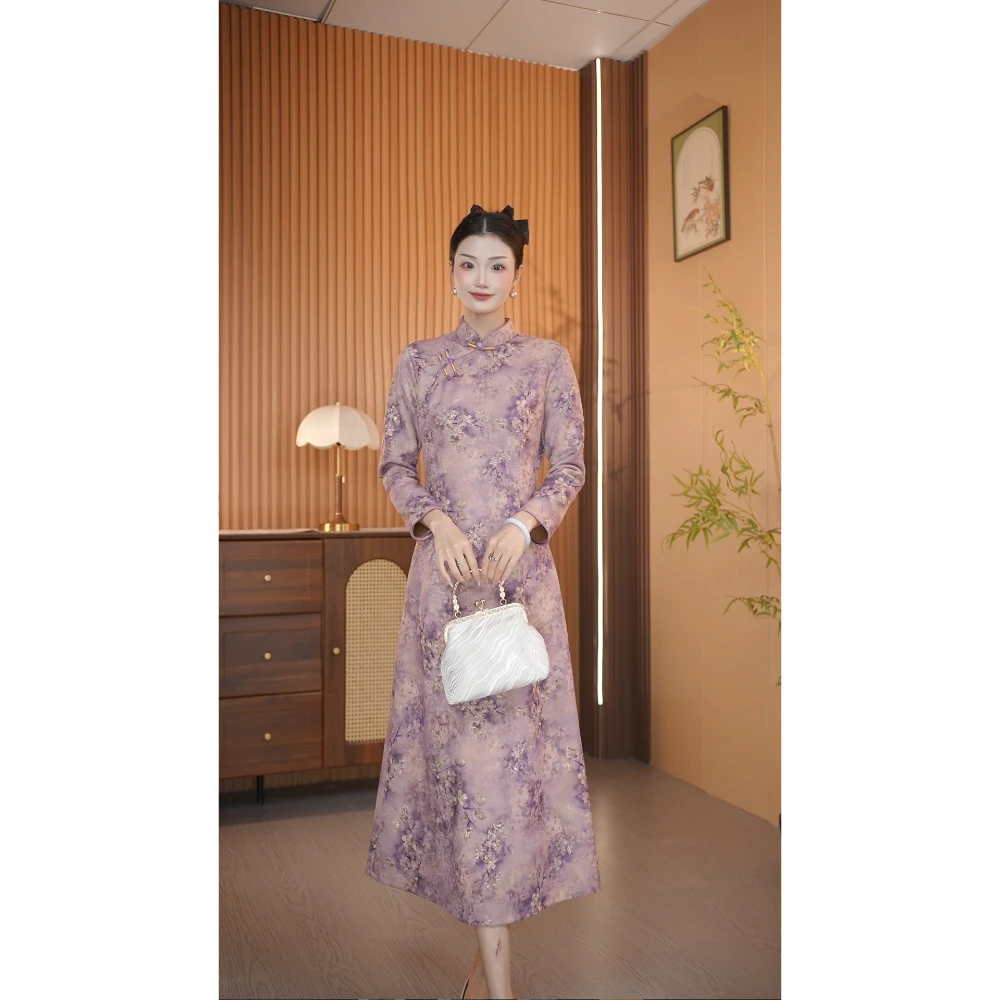 【花满楼】衣长120新款秋季时尚立领国风显瘦旗袍裙