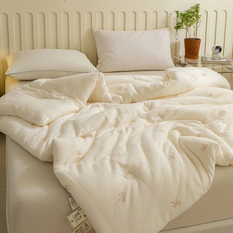 云感超柔双层纱刺绣春秋被软糯亲肤少女心被芯单人学生宿舍秋冬被