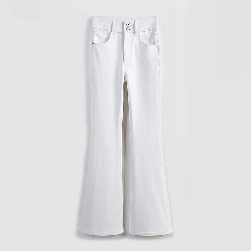 高级亚雾白/微喇叭牛仔裤裤子女秋季新款高腰修身显瘦喇叭裤白色