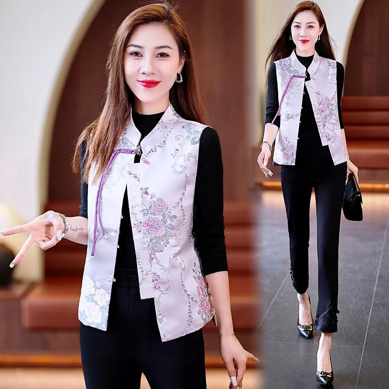 新中式国风短款马甲外套女士春秋季外穿2025新款背心中年妈妈马夹