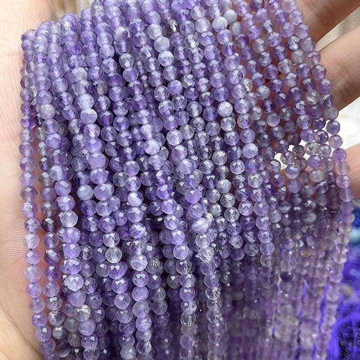 未镶嵌玛瑙/玉髓珠宝半成品一条4mm左右薰衣草紫晶刻面