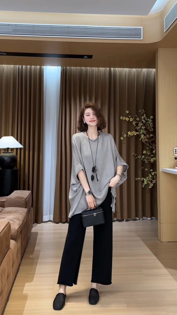 YYOUHAN 2025夏季小众设计蝙蝠袖和纸纱休闲百搭针织衫 2505C2502