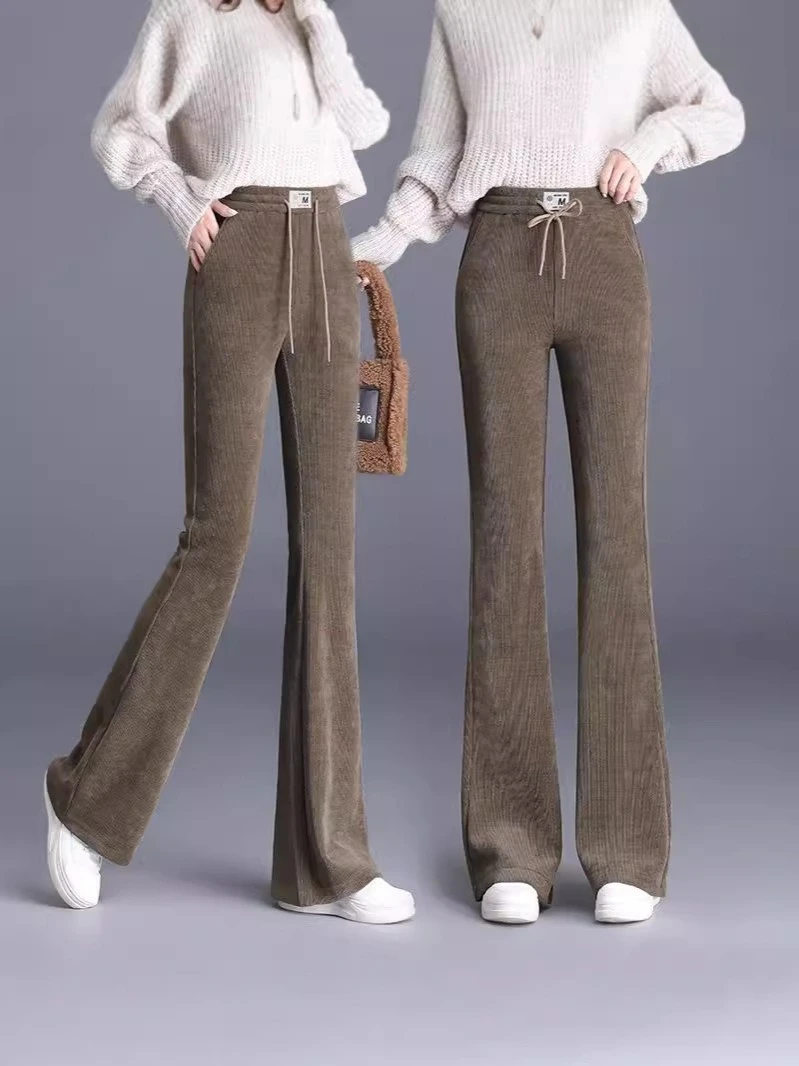 雪尼尔微喇叭裤子女灯芯绒秋冬新款加绒加厚大码宽松显瘦高腰休闲