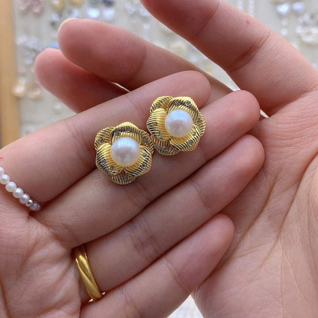 合金淡水珍珠耳饰