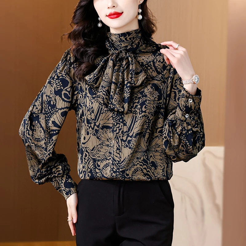 Mandsibil曼德西比利秋装气质蝴蝶结长袖女衬衫春秋2025新款上衣