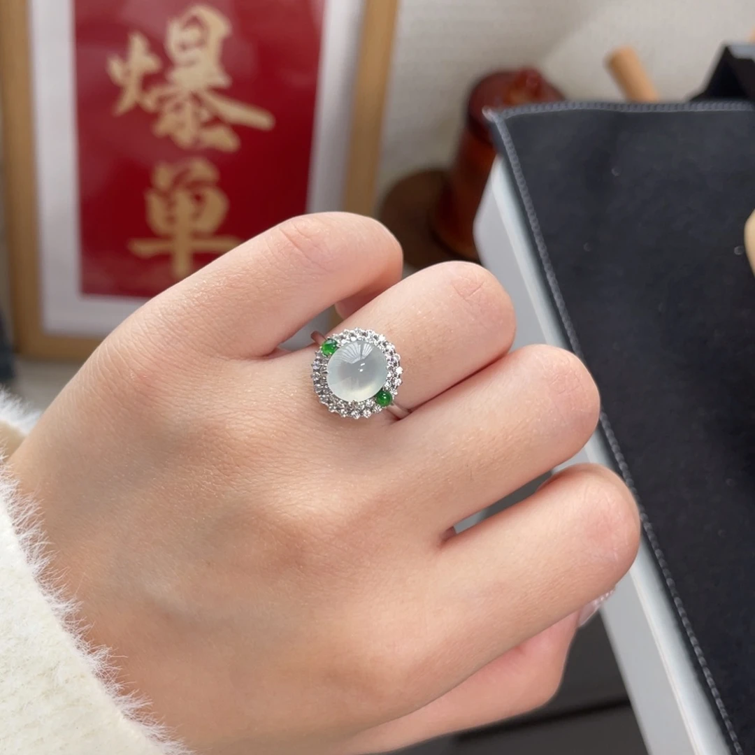 翡翠戒指银S925镶嵌21888