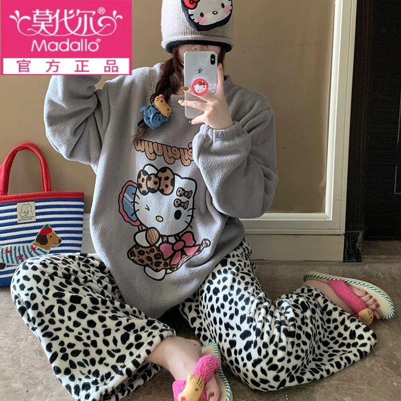 莫代尔抗静电珊瑚绒睡衣加厚珊瑚绒睡衣女秋冬季新款带胸垫的睡衣