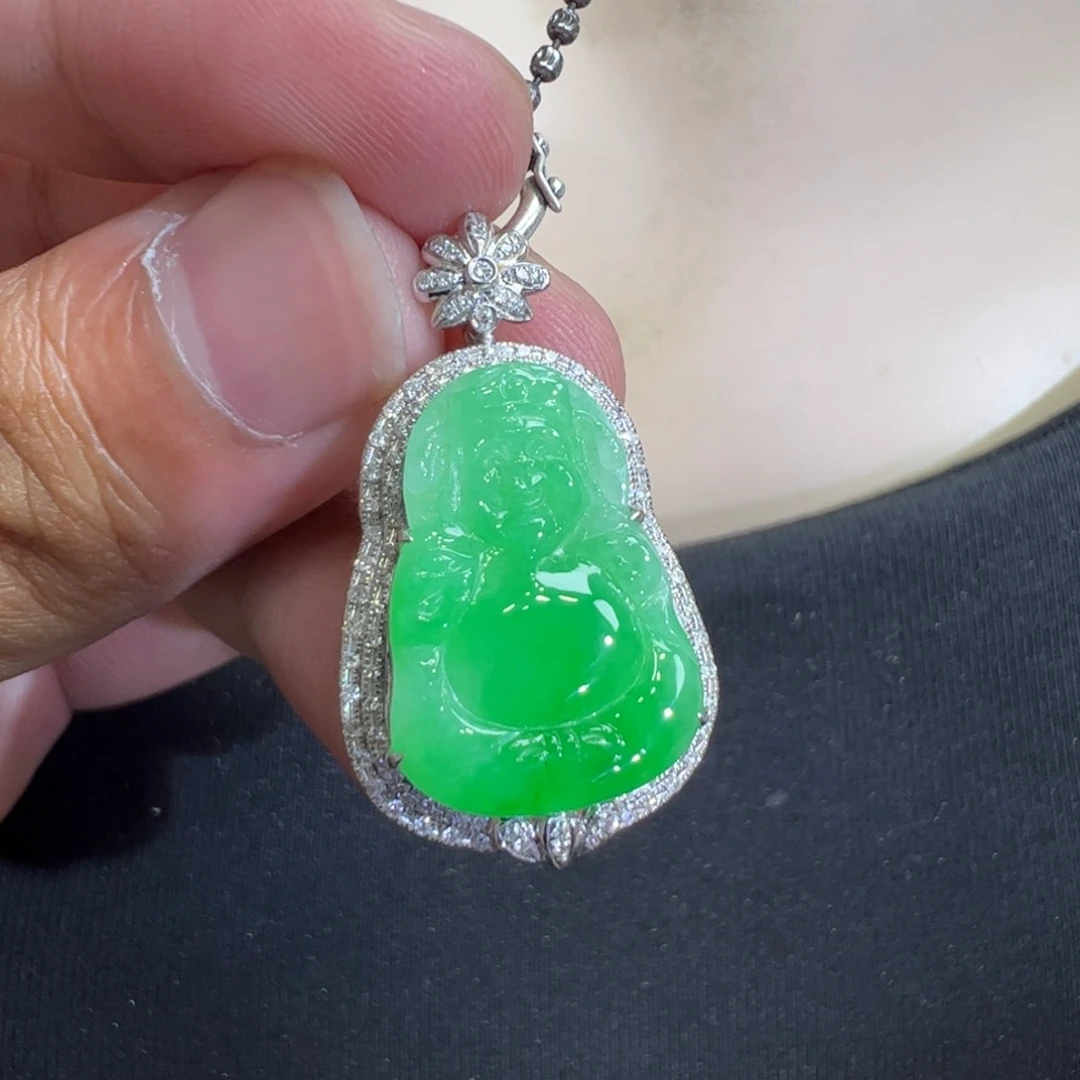 吊坠(不含链)18K金镶嵌翡翠