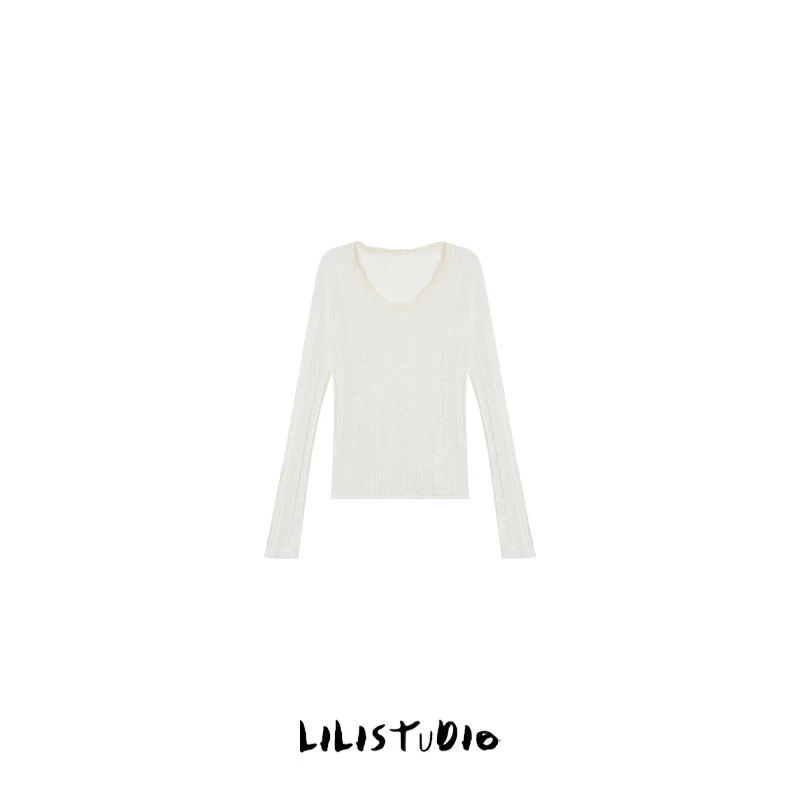 PCNY「云散月明」不理理夏季新款小众女装气质镂空针织长袖百搭T恤