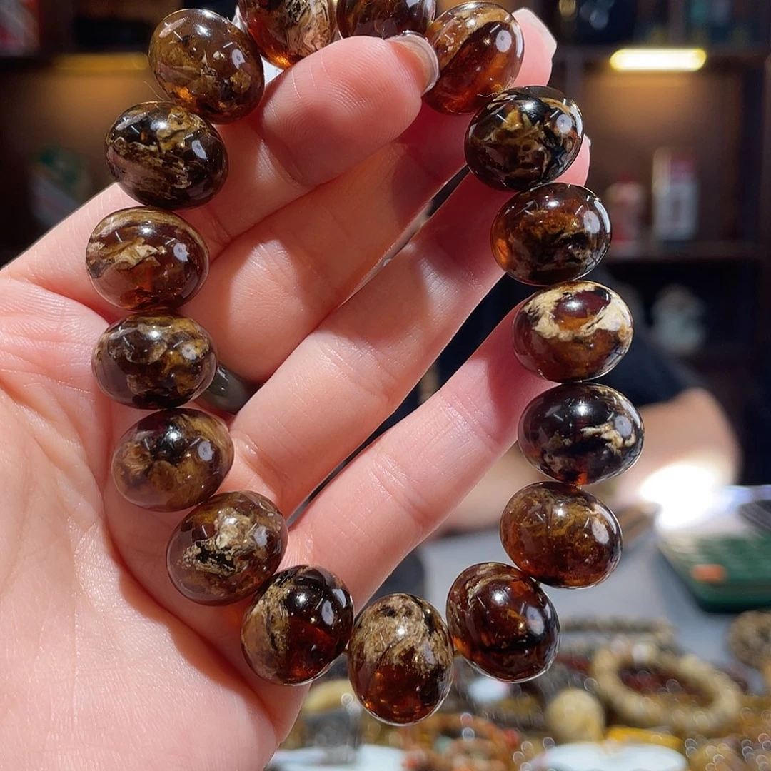 琥珀未镶嵌手链15m花