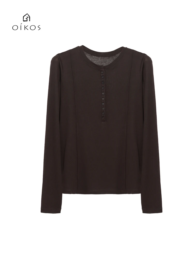 OIKOS天丝长袖打底衫百搭休闲圆领内搭5H30A4105