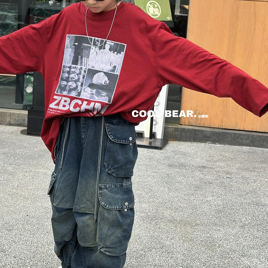 【蒙蒙潮童2025秋新】设计款口袋中大童高街做旧牛仔裤