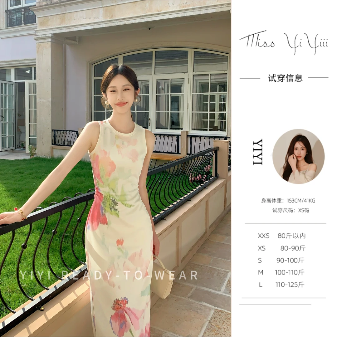 【虞娇】<YiYiii>小个子无袖修身连衣裙浪漫精致时尚长裙