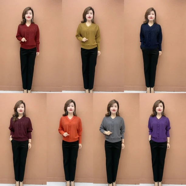 宽松型运动冬季宽松针织毛针织衫长袖V领秋冬针织衫