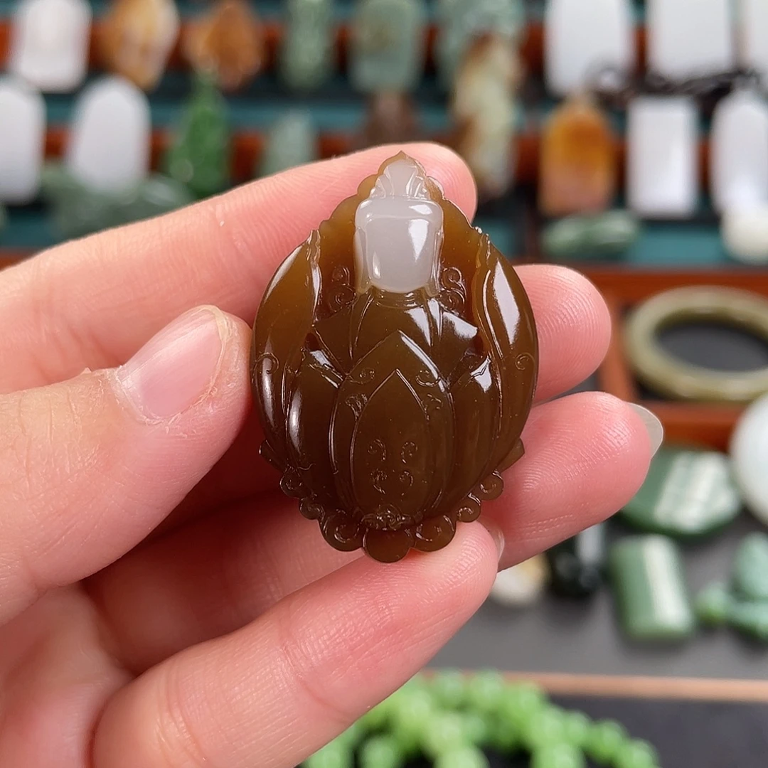 和田玉未镶嵌挂件新疆金山红糖白肉无相佛 16.8g