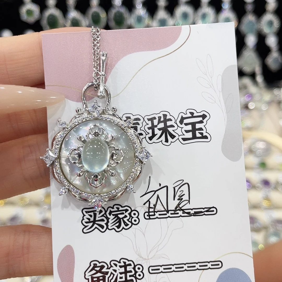 蛇纹石玉银S925镶嵌颈饰初*吊坠