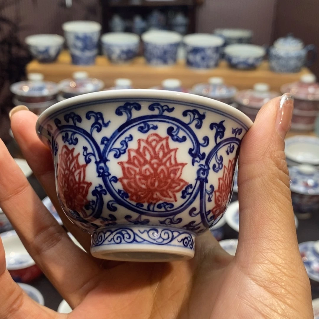 对****.缠枝莲压手杯压手杯原矿柴窑手绘