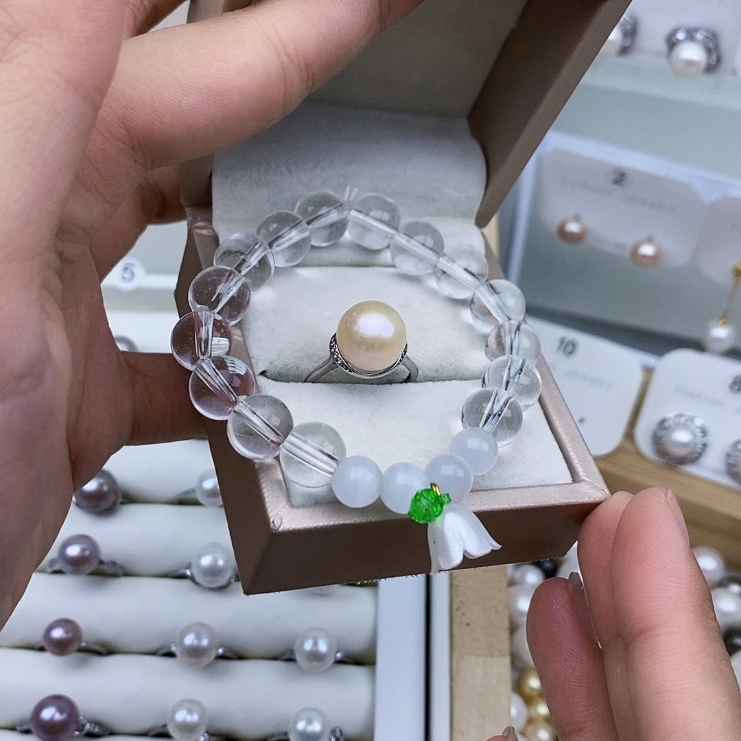 y***柒海水珍珠戒圈银S925镶嵌微微瑕珠子，介意勿拍