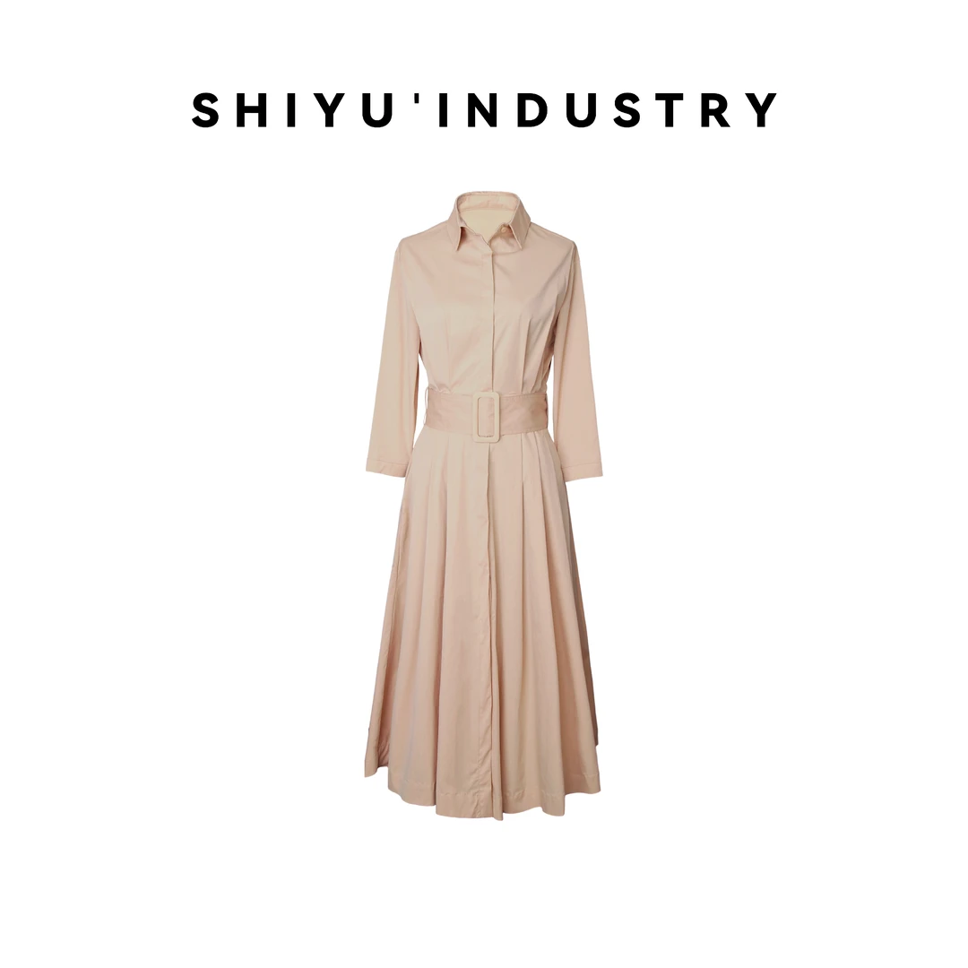 安大大AD220221春夏棉质时尚收腰七分袖衬衫连衣裙显瘦衣服轻奢