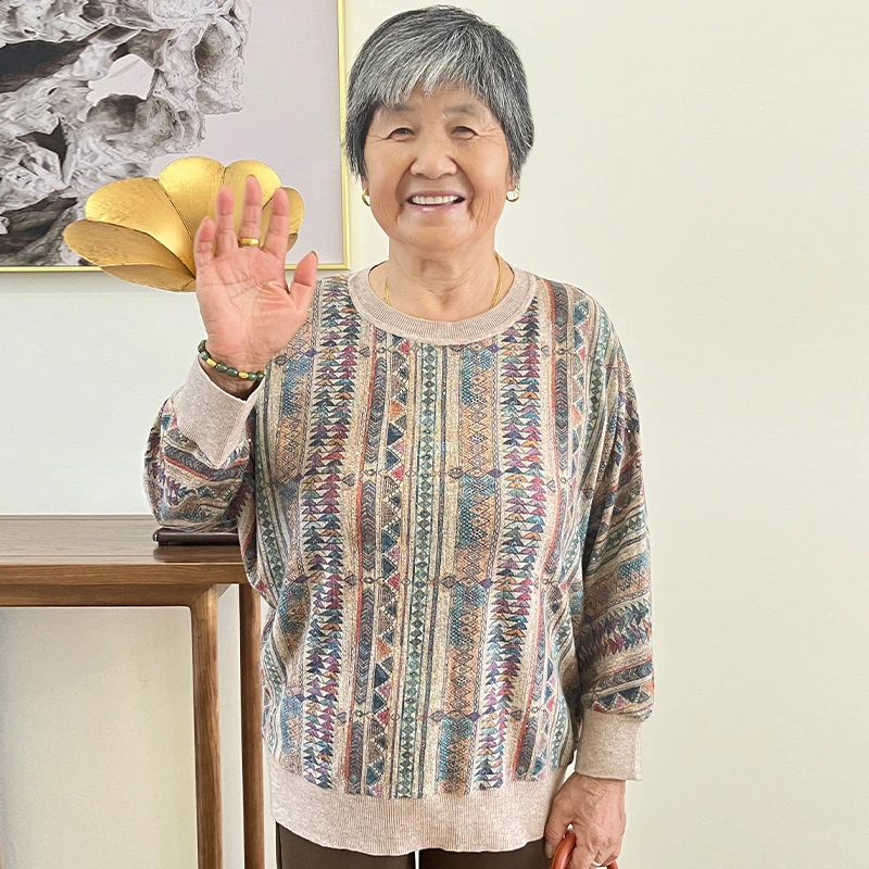 奶奶装秋季女装针织小衫中老年人老太太衣服妈妈装时尚针织衫上衣