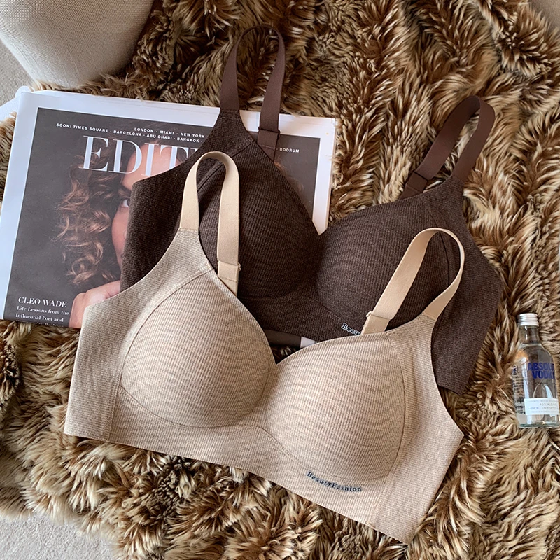 提未苏无痕螺纹保暖磨毛内衣女小胸提拉聚拢无钢圈收副乳文胸罩