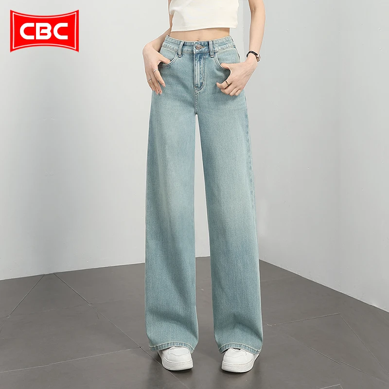 CBC港风阔腿裤女牛仔裤2025新款春夏休闲长裤宽松慵懒风拖地裤子