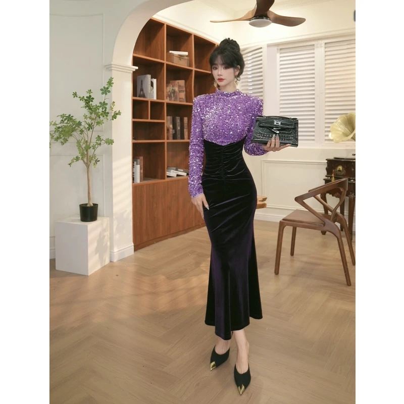 【JANE·简】2025春秋新款女装轻熟风气质V领收腰连衣裙21595