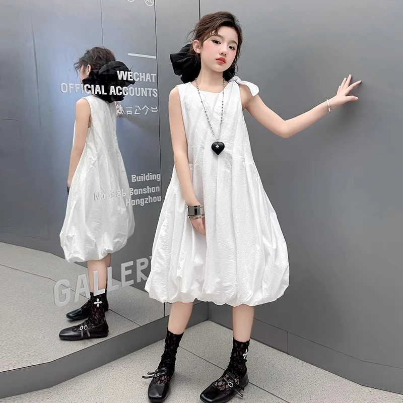 女童夏季连衣裙2025新款女大童时髦洋气花苞裙儿童夏装休闲裙子潮